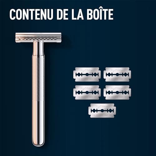 Gillette King C Men's Single Blade Safety Razor for Closer Shaving, Men's Beard Set with 5 Refill Cartridges for Easy Replacement, Metal Handle - Image 6