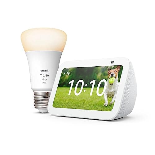 Echo Show 5 (3e génération) | Blanc + Philips Hue White ampoule connectée (E27), Fonctionne avec Alexa - Kit de démarrage Maison connectée - Image 2