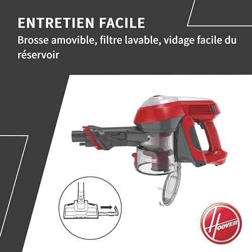 Hoover H-FREE100 HF122RH Multifunctional Cordless Vacuum Cleaner, Powerful 22V, Long Battery Life 40min, Maxi Capacity 0.9L, Parking Position, Washable Filter, On-Board Accessories Brush Furniture + - Image 6