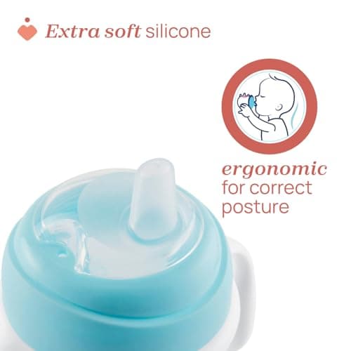 Chicco Transition Cup Drip Proof Baby Cup 200ml, 1 Bottle Cup 4+ Months for Learning to Drink, with Ergonomic Silicone Spout, Double Anti-olic Valve, BPA Free - Azure - Image 6