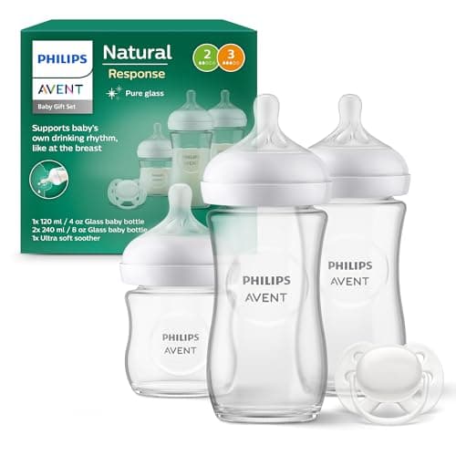 Philips Avent Kit biberons en verre pour nouveau-né – 3 biberons à Réponse Naturelle, sucette ultra-douce 0 à 6 mois, sans BPA (modèle SCD878/11) - Image 2