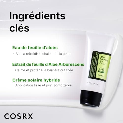 COSRX Aloe Soothing Sun Cream SPF 50 Crème solaire hydratante à l'aloe vera pour tous les types de peau, visage et corps Coréen - Image 5