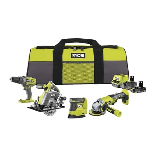 RYOBI - Kit 4 tools 18V ONE+ RCK184O-242SZL: Impact drill 50Nm, Grinder 115mm, Triangle sander, Circular saw 150mm - Image 2