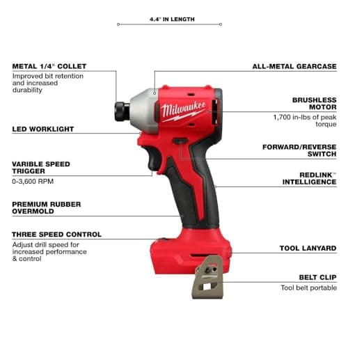 Milwaukee M18 3651-20 Compact Hex Impact Driver 1/4 Inch 3 Speeds - Image 4