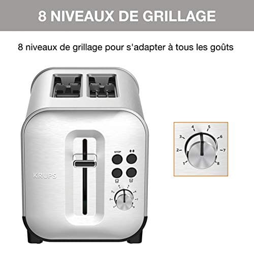 Krups Toaster with 2 wide slots, premium brushed stainless steel, 8 temperature settings, Extra-high lift, Crumb tray tray, Excellence KH682D10 - Image 4