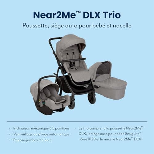 Graco Near2Me Dlx Trio, Pushchair, Baby Car Seat and Carrycot, Suitable from Age of Birth Up to Approximately 4 Years (Max 22 kg), Height Adjustable Slide2Me Seat, Grey, Ash - Image 3