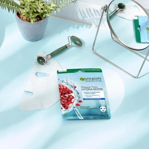 GARNIER Skin Active - Coffret Masques Tissu Hydra Bomb - Hydratant & Repulpant - À Base De Grenade & Acide Hyaluronique - Vegan & Cruelty Free - Tissu Compostable - Peaux Déshydratées - x5 - Image 8