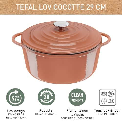 Tefal Lov E2600505 Cast Steel Round Casserole Dish 29 cm Induction Oven, Ecodesign, Slow and Healthy Cooking, Recipe Ebook Included, Terracotta - Image 5