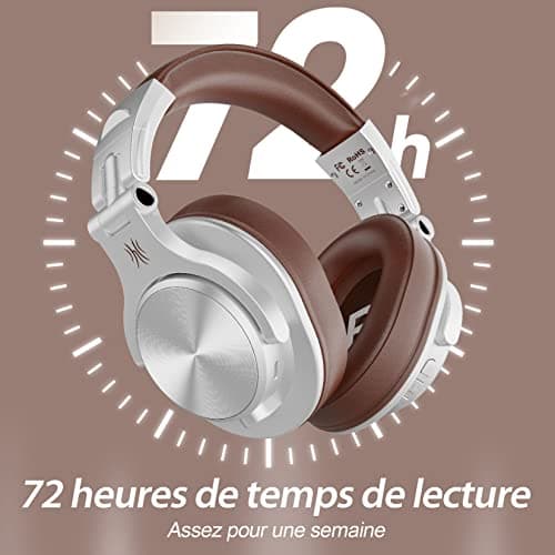 OneOdio BT5.2 Wireless Bluetooth Headphones with 72 Hours A70, Noise Reduction CVC 8.0, 3 Cables, Lightweight Comfortable, Foldable, Music Sharing, Compatible Phone, DJ, Piano, Guitar (Silver) - Image 5