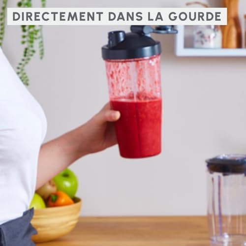 Moulinex Electric Blender Blender, Power 300 W, Plastic Bottle 750 ml, 4 Removable Blenders, Stainless Steel Finish, Fresh and Healthy Smoothies LM1B1D10, Black - Image 3