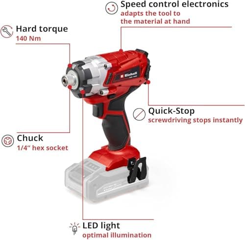 Einhell TE-CI 18/1 Li Cordless Impact Driver - Solo Power X-Change (18 V, Torque 140 Nm, Speed: 0-2300 rpm, 6-point chuck) Delivered without battery or charger - Image 4