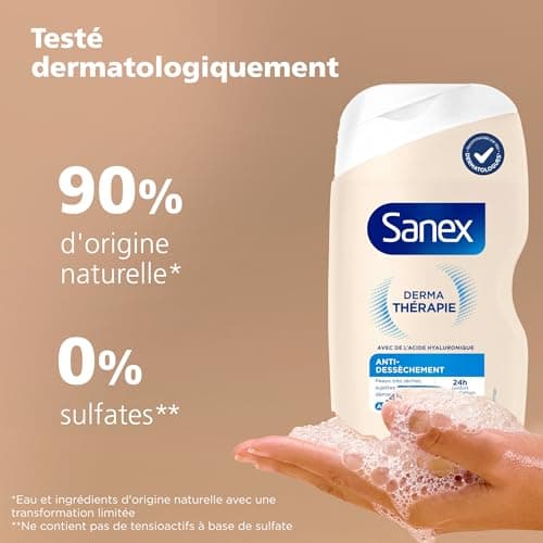SANEX - Derma Thérapie - Crème de douche anti-dessèchement - Peaux très sèches - Réduit les démangeaisons -Complexe d’acides aminés et acide hyaluronique - 425ml - Image 5
