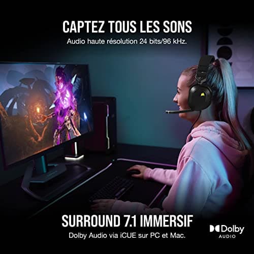Corsair HS80 RGB USB Premium Gaming Headset with Dolby 7.1 Surround Sound (Broadcast Quality Microphone, Breathable Microfibre Fabric, High-Fidelity Audio, Durable Construction) Carbon - Image 3