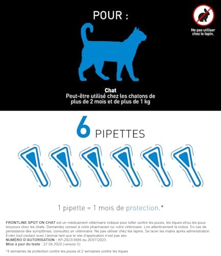 FRONTLINE Spot-On Cat Anti-Fleas, Ticks & Lice Crushers – Protects for 4 Weeks Against Fleas/2 Weeks Against Ticks – Made in France – 6 Pipettes - Image 7