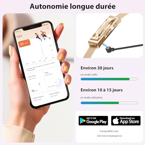 Smartband Montre Connectée Femme,170+Modes d'exercice D'activité Traceur Santé, 24/7 SpO2/Fréquence Cardiaque/Sommeil/Stress 1ATM Étanche Fitness Tracker Smartwatch pour Android iOS - Image 5