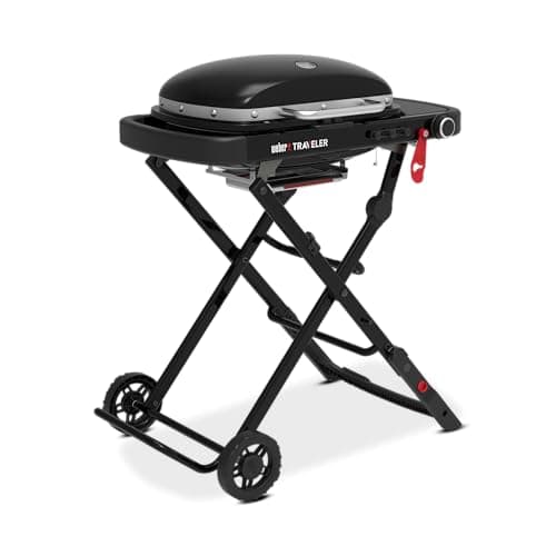 Weber Traveler Compact gas barbecue/Foldable and portable design with wheels, automatic lid lock, lid with thermometer, 1 burner, cooking surface 52 x 36 cm, black - Image 4