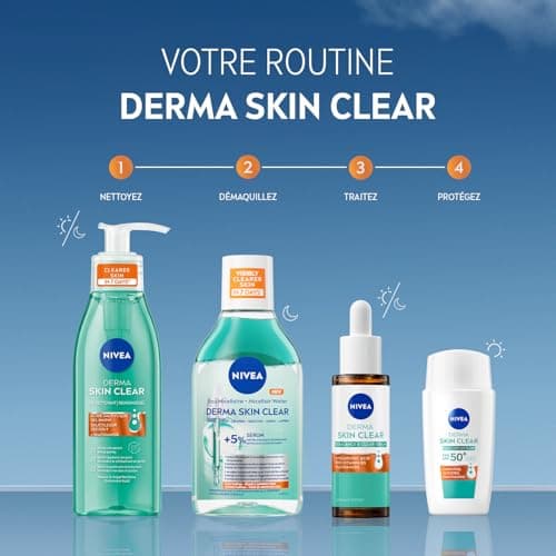 NIVEA - Soin Visage Fluide Anti-UV Derma Skin Clear FPS50+ - Matifie La Peau - Prévient L'Obstruction Des Pores & Les Imperfections - Carnitine, Glycérine & Niacinamide - Peaux À Imperfections - 40 ml - Image 6