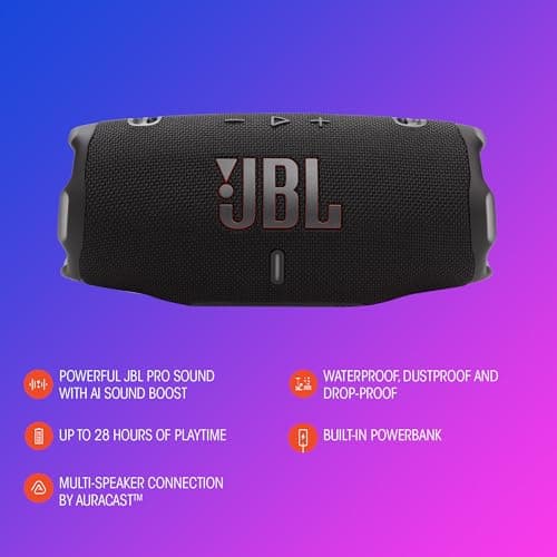 JBL Charge 6, Portable Wireless Bluetooth Speaker, 28 Hours Battery Life, IP68 Waterproof, Dust and Shock Resistant, JBL Pro Sound with AI Sound Boost, Auracast Multi-Speaker Connection, Blue - Image 8