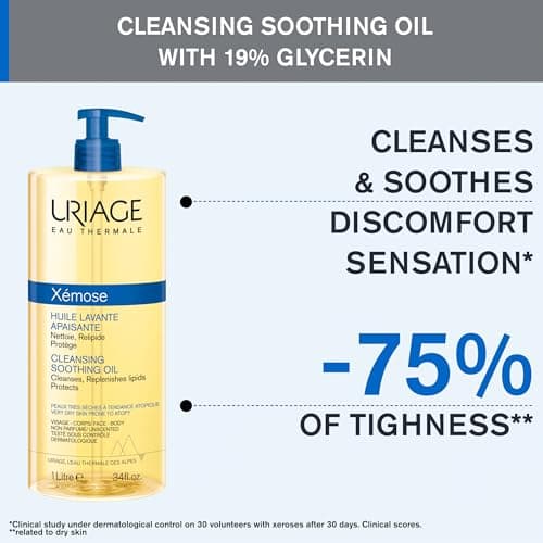 Uriage Xemose Huile Lavante peau sèche à tendance atopique I Nettoie et apaise les démangeaisons. Gel-en-Huile moussant, nourrissant I Visage & Corps I Non parfumée, Sans savon I pH physiologique - Image 5