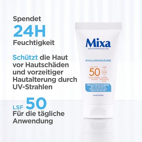 Mixa 50ml UV 50 Moisturiser for Sensitive Skin, UVB + UVA + Long UVA Protection, SPF 50, with Hyaluronic Acid, Suitable for Face and Neck, Hypoallergenic, 50 ml - Image 7