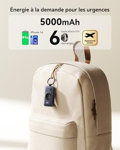 INIU Power Bank for Apple Watch, 5000 mAh Mini Portable Charger, External Battery with Integrated Cable, Slim Battery with Keychain and LCD for iWatch 10/9/8/Ultra2/Ultra/SE, iPhone 16/15 etc - Image 8