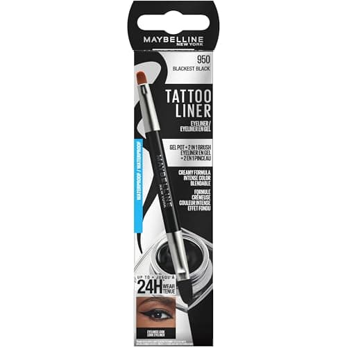 Maybelline New York Gel Eyeliner Pinceau professionnel 2 en 1 résistant à l'eau et longue durée Tenue jusqu'à 24 heures Tattoo Liner Gel Pot Teinte 950 Noir - Image 6
