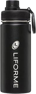 Portable Water Bottle, Water Bottle with Screw Cap, Waterproof, Lightweight, Eco-Friendly, Hot/Cold Vacuum Insulation, Double Wall Design, No Sweat, BPA Free, 520ml - Black