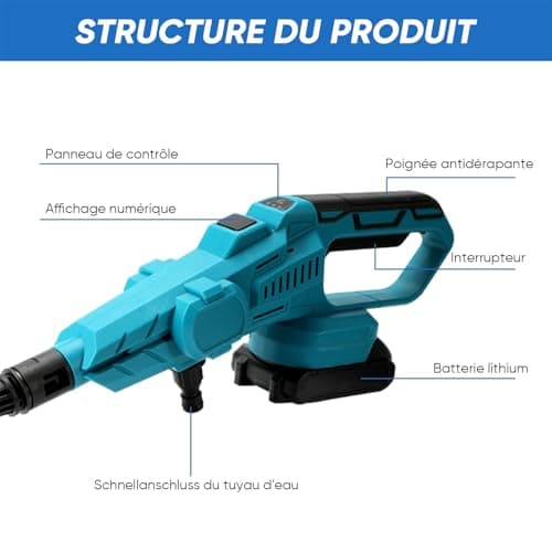 Cordless High Pressure Cleaner for Makita 18 V Battery, 70 Bar High Pressure Gun, 6 in 1 Nozzle, 5 m Hose for Cleaning Yard, Car and Garden Floors - Image 4