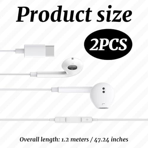 Wired Earphones for iPhone, 2 Pieces USB C Wired Earphones for Samsung Galaxy S24 S23 S22 S21 FE S20 A55 A54/for iPhone 15/for Google Pixel/Mi 11T/12/14, Audio Type C - Image 3