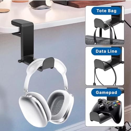 360° Rotating Headset Holder with Integrated Cable Clip for Office, Black, Universal Headphone Holder for Gaming and Audio Headsets Compatible with Sony, Beats, Sennheiser, HyperX and Others - Image 6