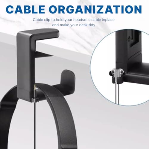 360° Rotating Headset Holder with Integrated Cable Clip for Office, Black, Universal Headphone Holder for Gaming and Audio Headsets Compatible with Sony, Beats, Sennheiser, HyperX and Others - Image 5