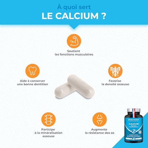 Calcium, Magnesium and Vitamins D3 & K2 - Bone Health Complex - Strengthens Bones and Muscles - Supports Bone Density - 90 Vegan Capsules - Nutrimea - Made in France - Image 4