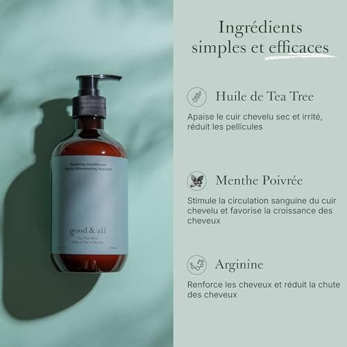 Good&All Après-Shampooing Anti-Démangeaisons, Cuirs Chevelus Irrité, Sec & Sensibles - Arbre à Thé, Menthe Poivrée - Sans Sulfate, Silicone, Paraben, Parfum - 400ml - Image 6