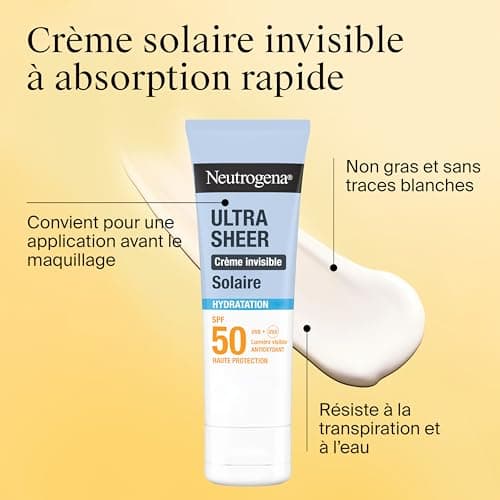 Neutrogena – Crème Solaire Visage Invisible Ultra Sheer Hydratation SPF 50 UVB + UVA (50 ml) – Antioxydant et haute protection avec Vitamine C – Sec au toucher, absorption rapide et hydratation 24 h - Image 4