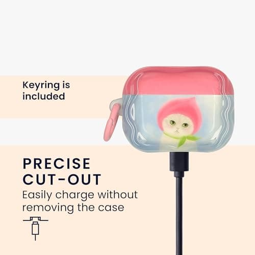 kwmobile In-Ear Earphone Case for Apple Airpods Pro 2 / Pro 1 Case with Carabiner - Earphone Cover - Fishing Cat - Image 5