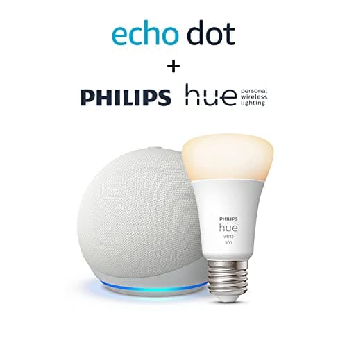 Echo Dot (5e génération) | Blanc + Philips Hue White ampoule connectée (E27), Fonctionne avec Alexa - Kit de démarrage Maison connectée - Image 2