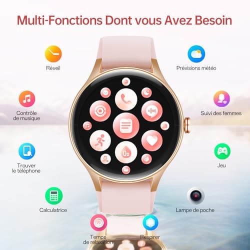 Unisex Round Smartwatch (2 Bracelets), 1.27 Inch HD 40 mm Smartwatch for iOS, Samsung, Android, Sports Watch with Bluetooth Call, Health and Sleep Tracking, 120 Sports Modes, IP68 Waterproof - Image 8
