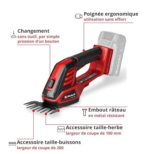 Einhell GE-CG 18/100 Li 3-in-1 Solo Power X-Change Cordless Lawn Shear (18 V, with 100 mm Grass Cutter Blade, 200 mm Busher Blade, Rake Tip, Without Battery) - Image 4