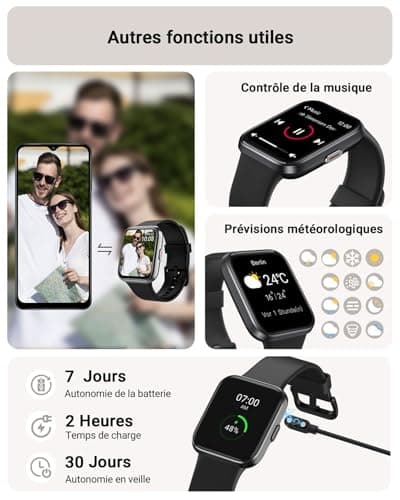 Men's Smart Watch, 1.85 Inch Women's Smartwatch for Samsung iPhone Android, Alexa Built-in 3ATM 100+ Sports Modes SpO2/Sleep/Heart Rate/Pedometer/Calories Monitor Black - Image 7