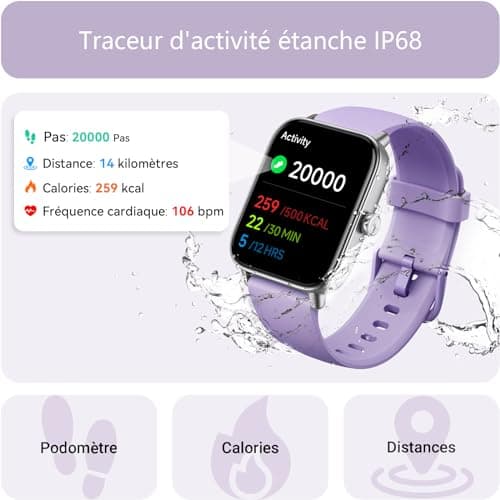 Women's Smart Watch for Samsung, iPhone, Android, 1.8 Inch Women's Smart Watch with Bluetooth Call, AI Voice, Built-in Alexa, Smartwatch Monitor SpO2, Sleep, Pedometer, Calories, IP68-Purple - Image 5