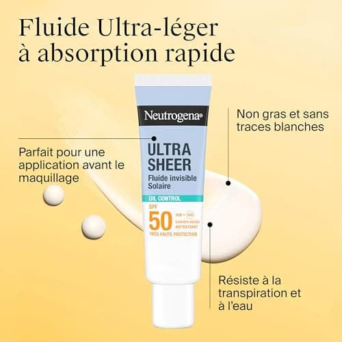 Neutrogena – Invisible Ultra Sheer Oil Control Sun Fluid SPF 50+ UVB + UVA (50ml) – Antioxidant Sunscreen Face with Niacinamide – Touch Dry, Fast Absorption and Mattifying Effect 12 Hours - Image 4