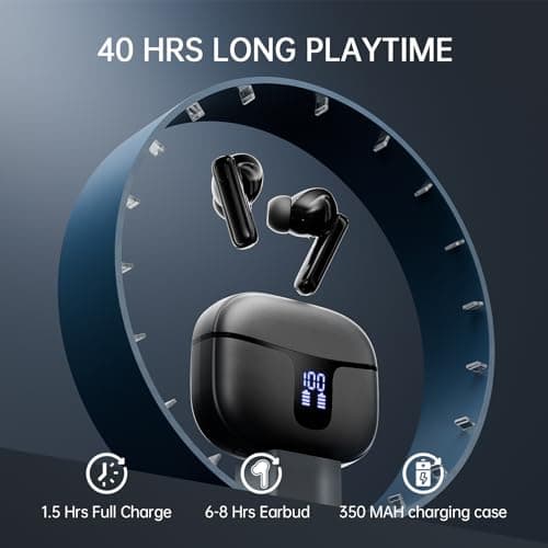 Wireless Bluetooth Headphones, Wireless In-Ear HiFi Stereo Earphones with Noise Reduction ENC, 40H Battery Life, IP7 Waterproof, LED Display, One-Step Pairing, For Sports/Phone/Work - Image 6