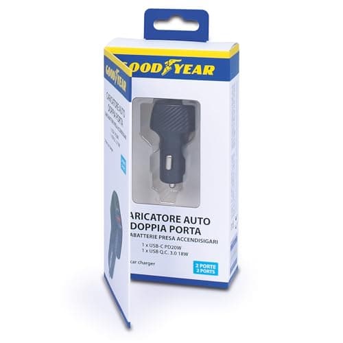 Goodyear 1 USB Q.C 3.0 & 1 USB-C PD20 W, Fast Mobile Charging, Car Cigarette Lighter Socket, 2 USB Ports/USB-C - Image 4