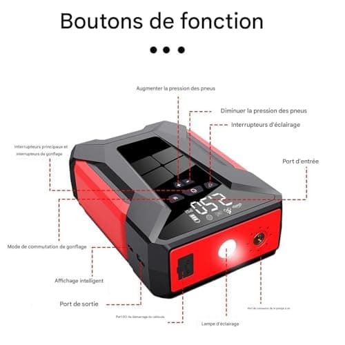 Démarreur de Batterie de Voiture, Boîte de Démarrage Portable pour Batterie de Voiture, Accessoires Longue Durée pour Booster Automobile et Gonfleur de Pneus pour Travail Vacances et Fêtes - Image 5