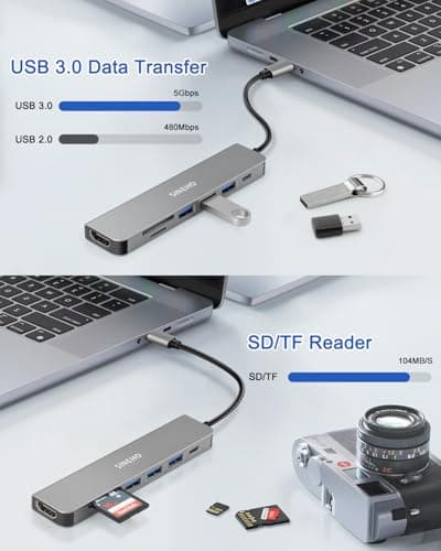 SINEHO 7-in-1 USB C Hub, USB C Adapter with HDMI 4K, 100W PD, 3 USB-A Data Ports, SD/TF Card Reader - Compatible with MacBook, Dell XPS, Surface Pro and More - Image 7
