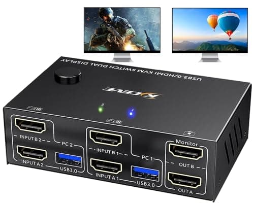 USB 3.0 HDMI KVM Switch 4K@60Hz 2K@144Hz, 2PC 2 Monitors, EDID Emulator, Dual Monitor KVM Switch for 2 Computers Sharing 2 Monitors and 4 USB 3.0 Ports, Wired Remote Control - Image 2