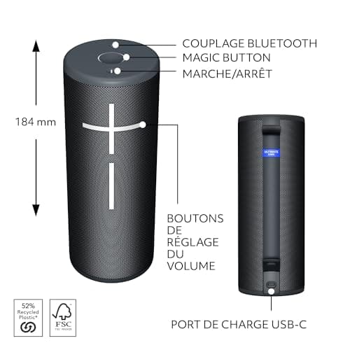 Ultimate Ears BOOM 4, enceinte Bluetooth portable et étanche avec son cristallin immersif et puissant à 360 degrés, flottante avec 15 heures d'autonomie et une portée de 45m - Noir - Image 7