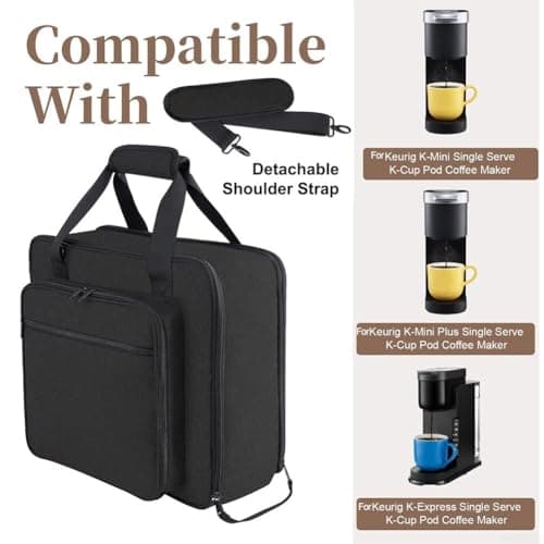 Sac de voyage pour machine à café, étui de transport à ouverture latérale pour machines à usage unique K-Mini, rangement rembourré pour accessoires, sac de voyage pour cafetières - Image 7