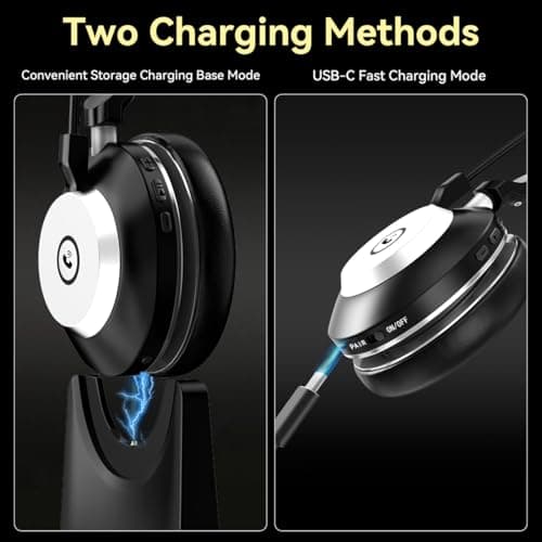 Casque Bluetooth sans fil avec microphone pour PC, casque d'ordinateur V5.2 avec micro antibruit, dongle USB, base de charge et bouton muet pour le travail, les téléphones portables, les ordinateurs - Image 5