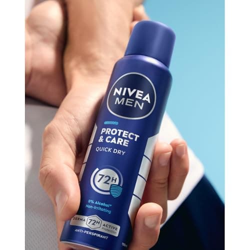 NIVEA MEN Protect & Care Déodorant Anti‑Transpirant Homme 72H – Spray 200 ml – 0% Alcool, Anti‑Irritations, Protection Longue Durée – Peaux Sensibles - Image 4
